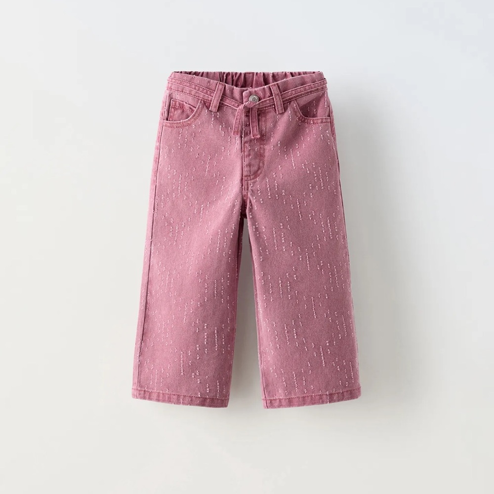 Zara Kids Dark Pink Twill Denim Wide Leg Pants 4T